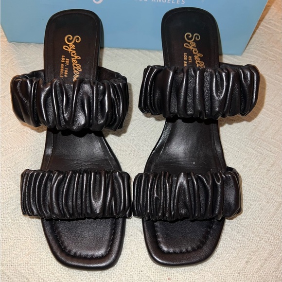 NWT SEYCHELLES “ Leeward “ Leather Square Toe Kitten Heel Mules Heels - Picture 6 of 13